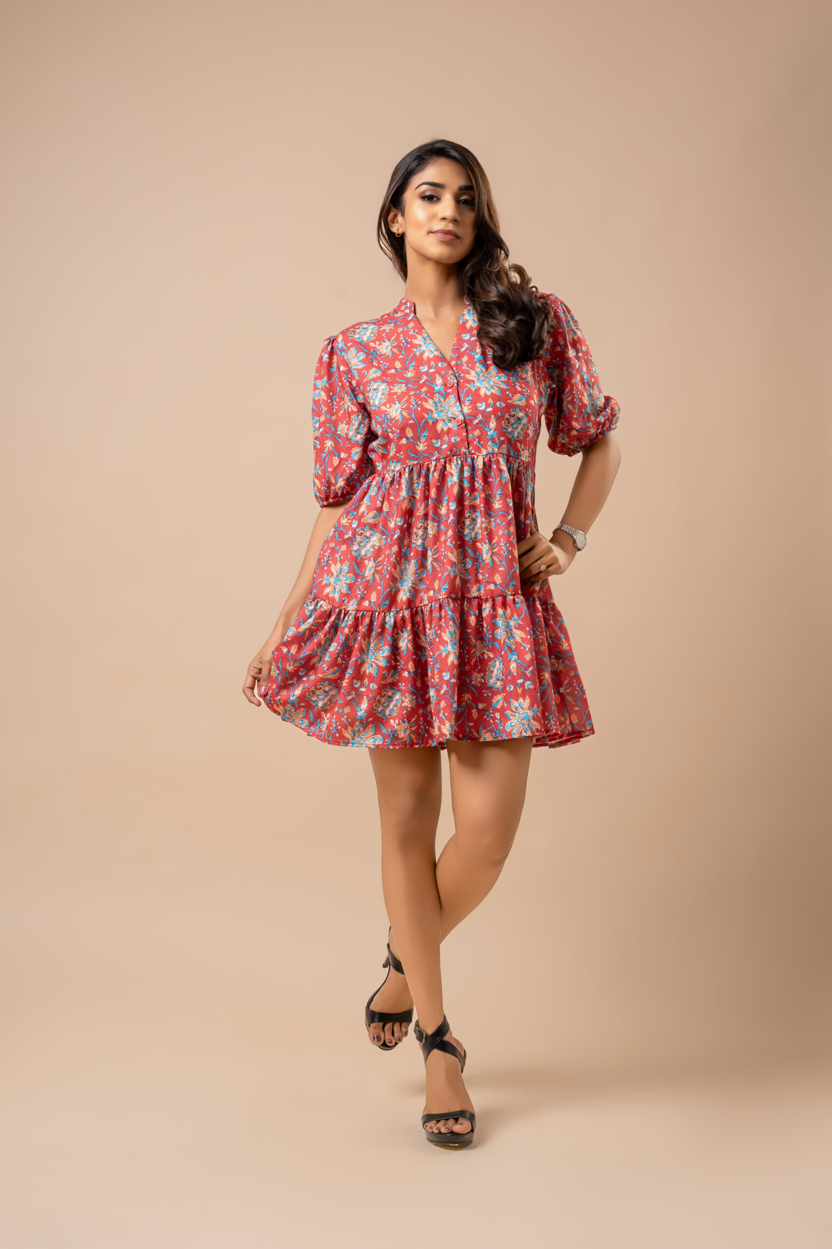 Floral Swirl Dress - Red